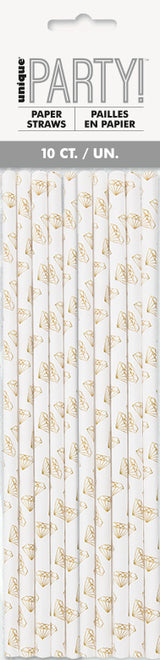 Gold Diamond Print Paper Straws 10ct