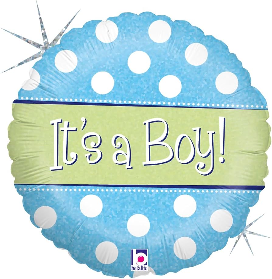 #591 Baby Boy Holographic Spots 18in Printed Mylar