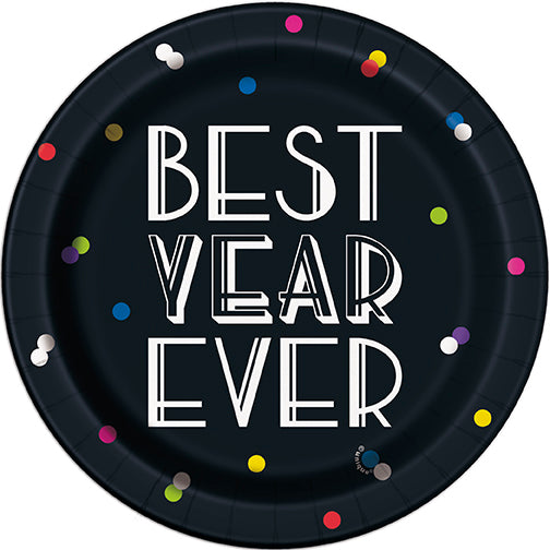 Neon Dots New Years Round 7" Dessert Plates 8ct