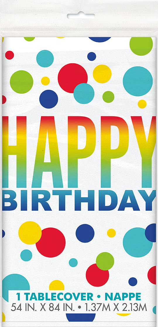 Rainbow Spots Birthday Rectangular Plastic Table Cover 54in x 84in