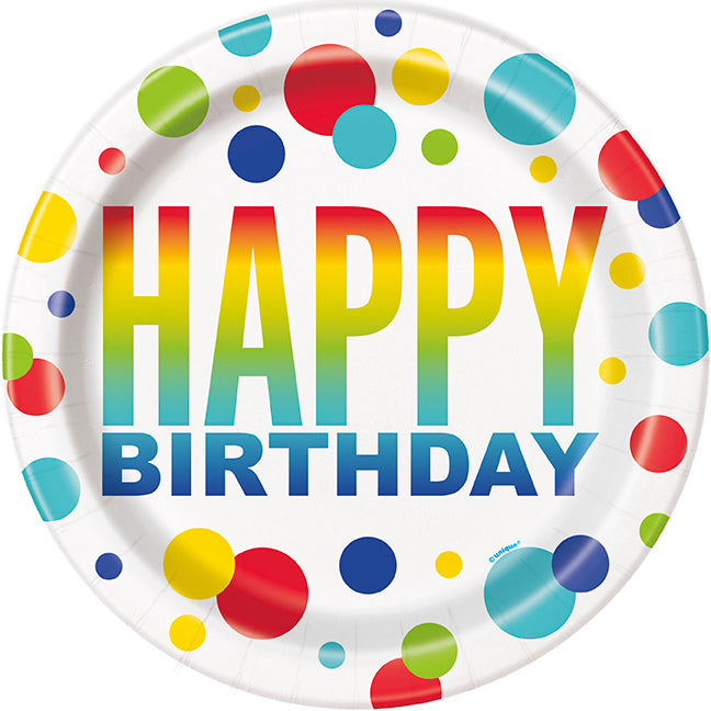 Rainbow Spots Birthday Round 9in Dinner Plates 8ct