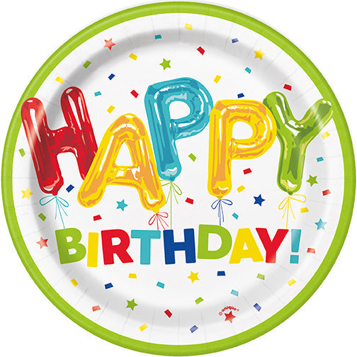 Happy Balloon Birthday Round 7in Dessert Plates 8ct