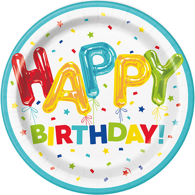 Happy Balloon Birthday Round 9in Dinner Plates 8ct