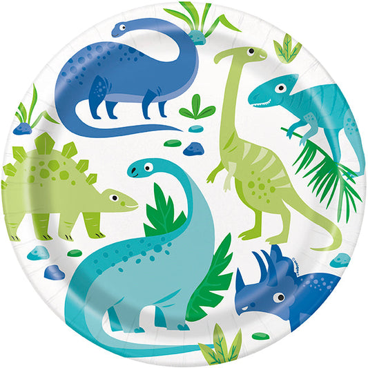 Blue & Green Dinosaur Round 9in Dinner Plates 8ct