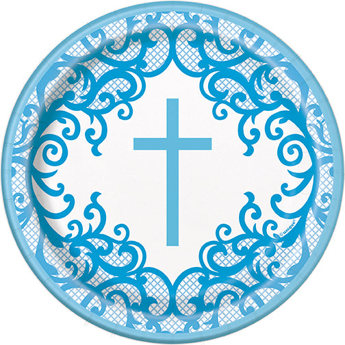 Fancy Blue Cross 7in Plates