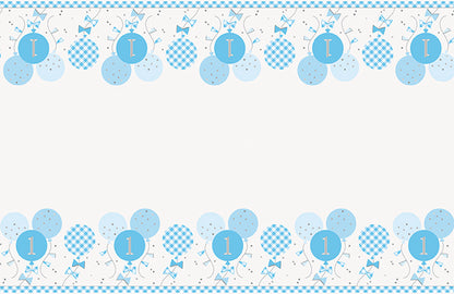 Blue Gingham 1st Birthday Rectangular Plastic Table Cover 54in x 84in