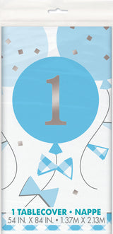 Blue Gingham 1st Birthday Rectangular Plastic Table Cover 54in x 84in