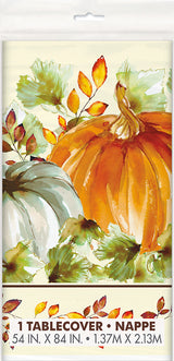 Watercolor Fall Pumpkins Rectangular Plastic Table Cover 54in x 84in