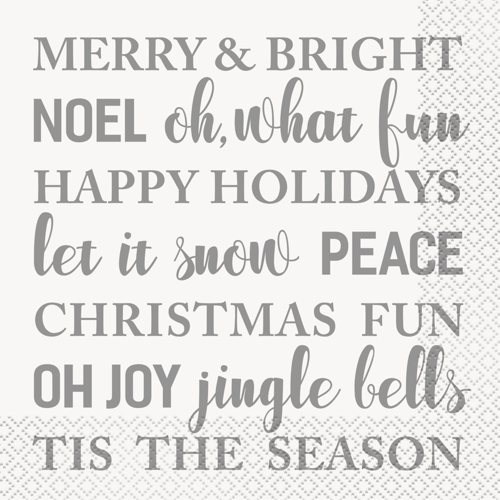 Silver & Gold Holiday Snowflakes Merry and Bright Lunch Napkins 16ct