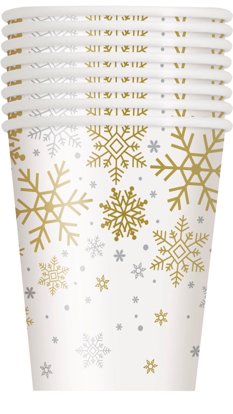 Silver & Gold Holiday Snowflakes 9oz Paper Cups 8ct