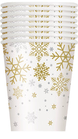 Silver & Gold Holiday Snowflakes 9oz Paper Cups 8ct