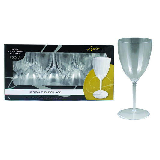 8oz Lumiere Plastic Wine Glasses 1-Piece 8ct