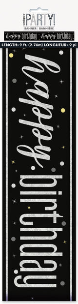 Glitz Black Prism Foil Banner 9ft - Happy Birthday
