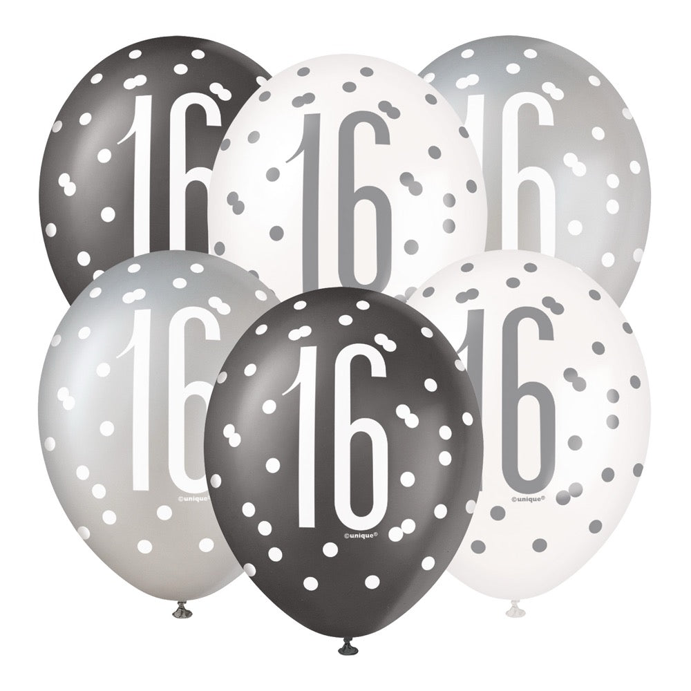 Glitz Black 12in Latex Balloons 6ct - 16