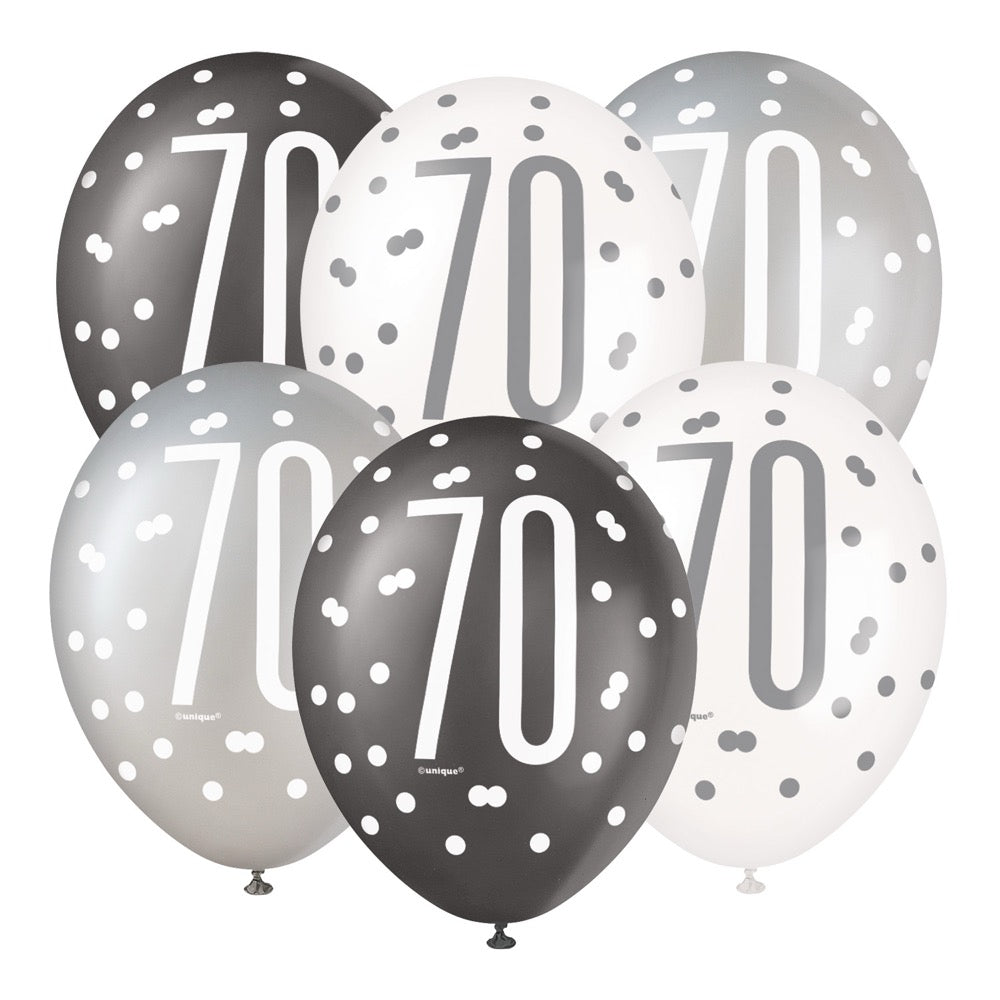 Glitz Black 12in Latex Balloons 6ct - 70
