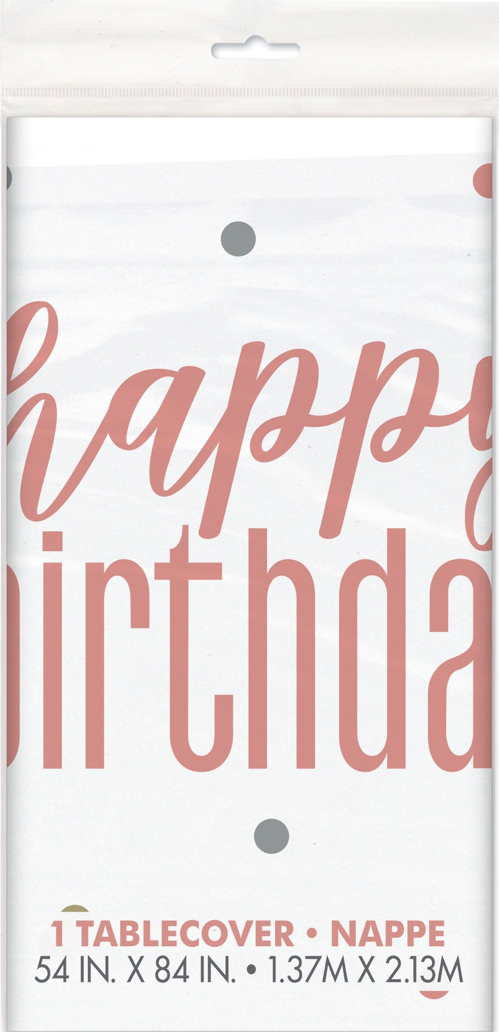 Glitz Rose Gold Happy Birthday Plastic Table Cover 54in x 84in