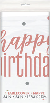 Glitz Rose Gold Happy Birthday Plastic Table Cover 54in x 84in