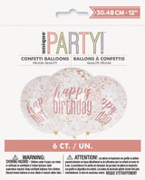 Glitz Rose Gold 12in Latex Balloons 6ct - Happy Birthday