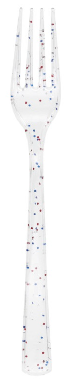 Red Blue & Silver Glitter Plastic Forks 18ct