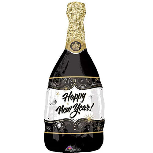 Happy New Year Black Champagne Bottle 36in Supershape