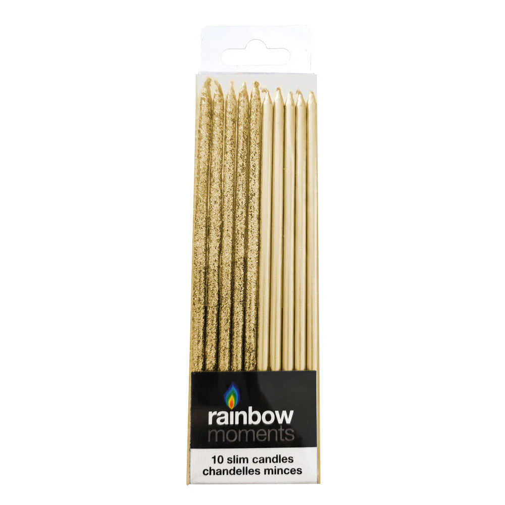 Slim Candles - Gold Glitter 10ct