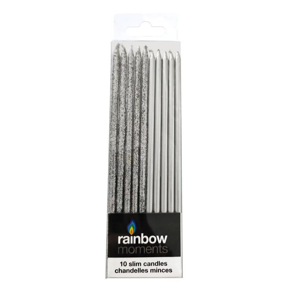 Slim Candles - Silver Glitter 10ct
