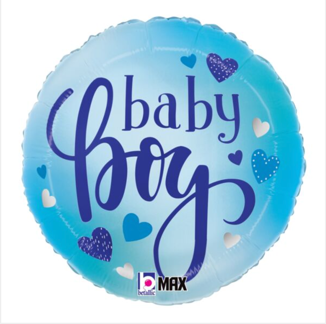 #592 Baby Boy Blue Hearts 18in Printed Mylar