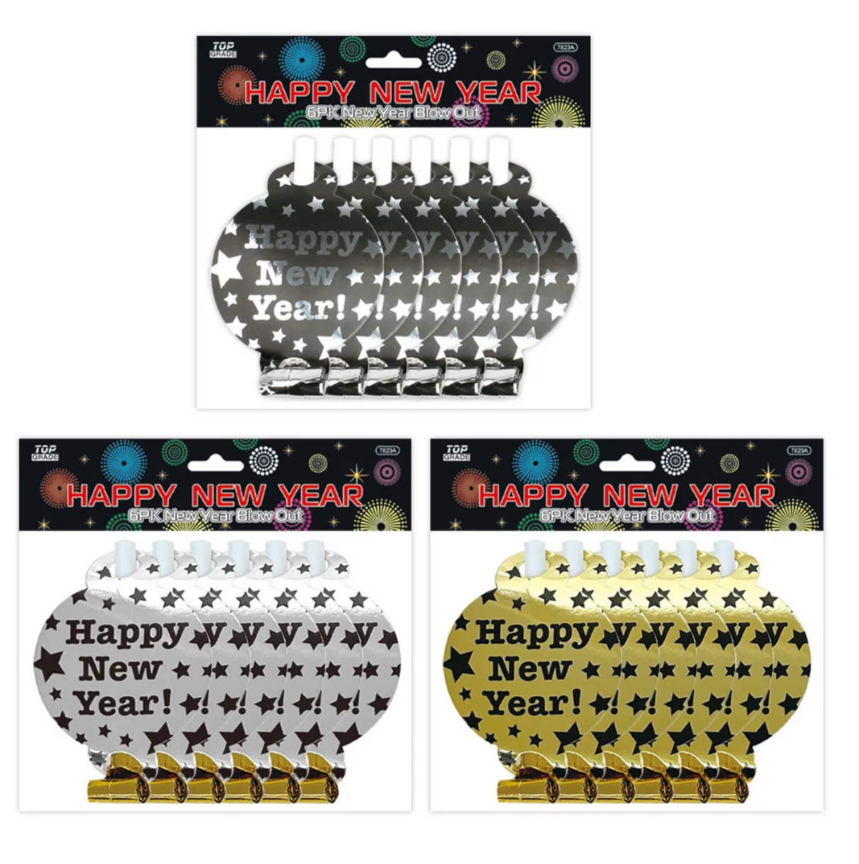 Happy New Year Blow Outs BSG 6ct - 1 Assorted Color