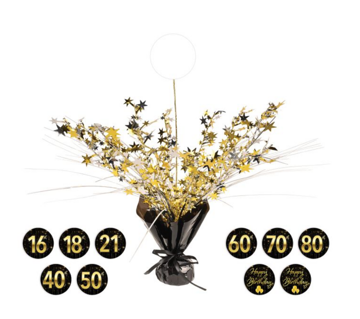 Happy Birthday Gleam 'N Spray Centerpiece 18" (Add-An-Age)