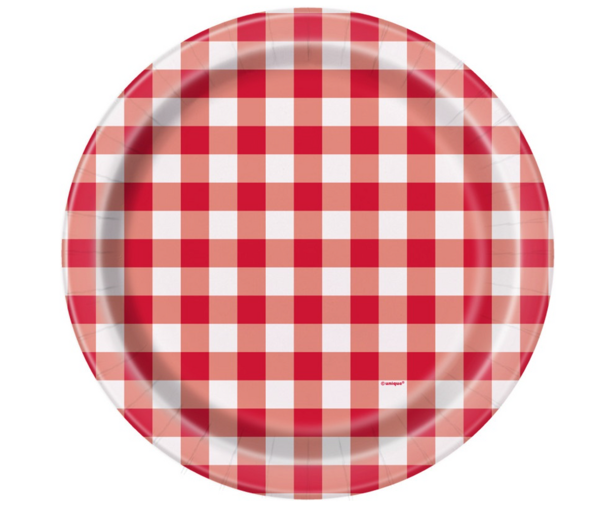 Red Gingham 9in Plates 8ct